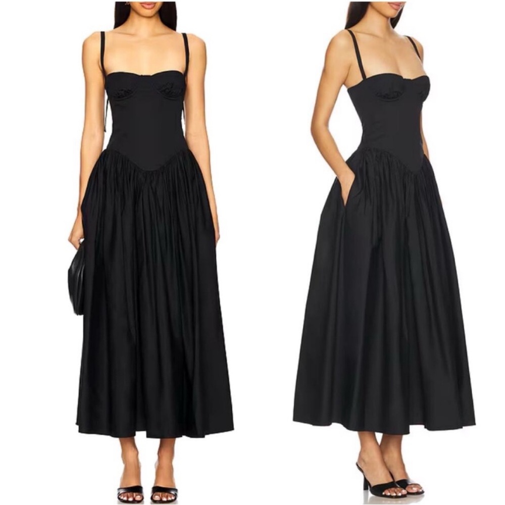 Tularosa Black Strappy Midi Dress
